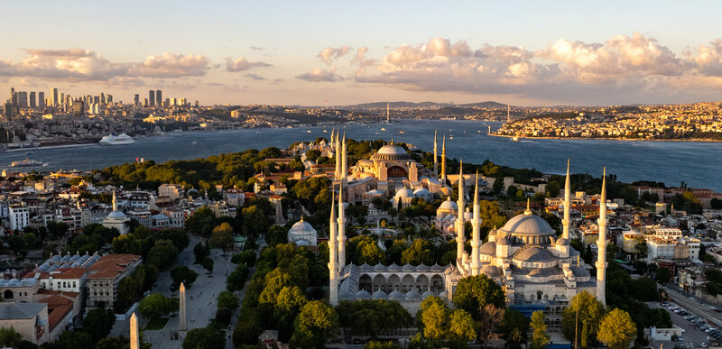 Historic Istanbul skyline with Hagia Sophia and Blue Mosque